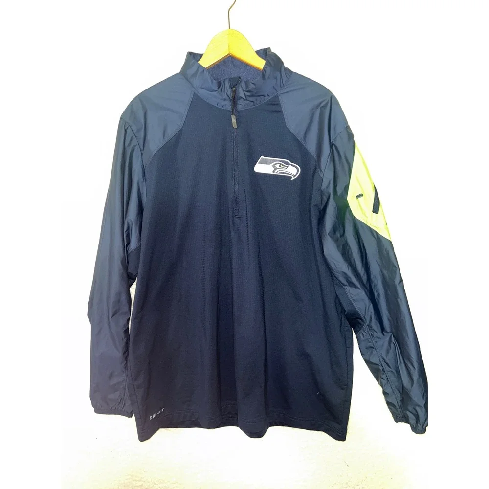 Nike Seattle Seahawks NFL Onfield Dri-FIT Quarter Zip Pullover Mens XL Navy Blue